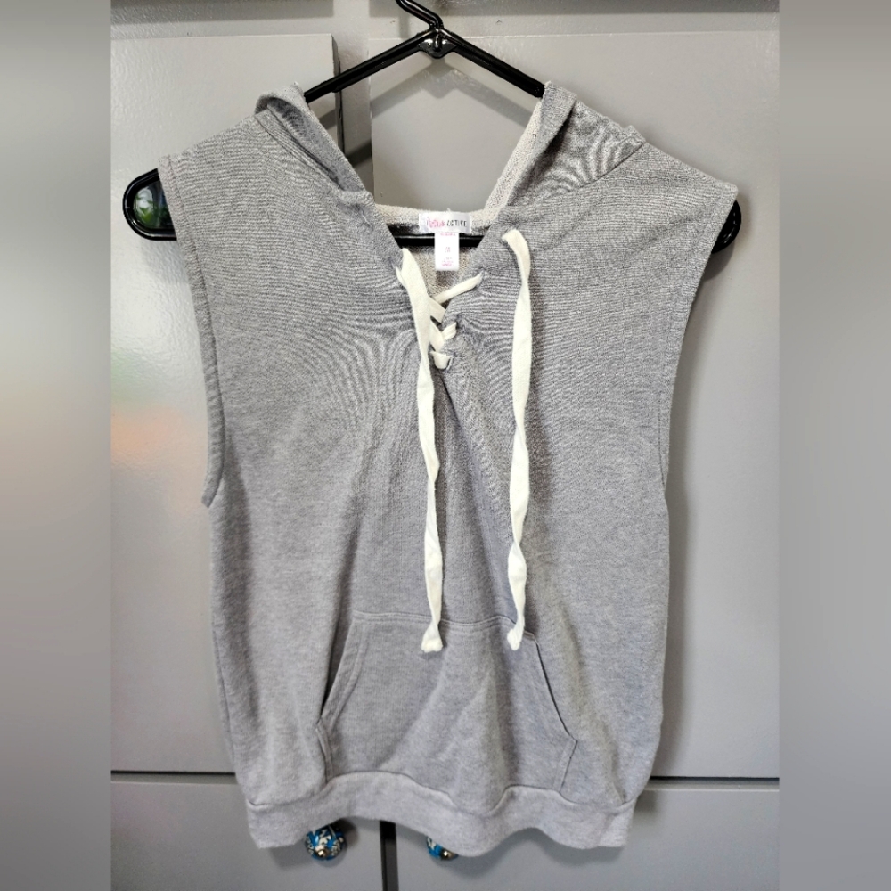 Flirtitude Active Gray Sleeveless Hoodie Top, M